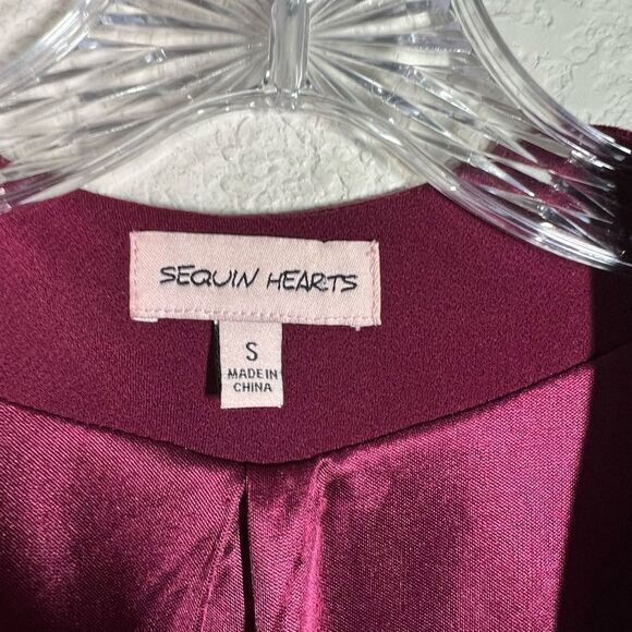Sequin Hearts Maroon Open Front Peplum Cardigan Blazer Jacket Womens Size Small - Picture 2 of 6